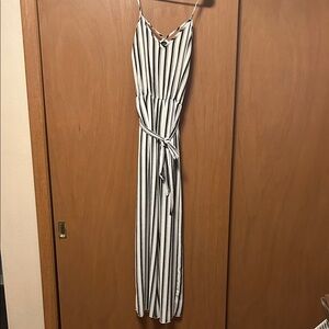 See You Monday Black and White Striped Jumpsuit